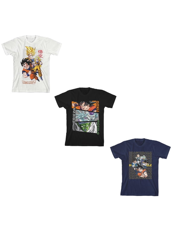 Dragon Ball Z Character Art 3-Pack Crew Neck Short Sleeve Youth Boy's T-shirt Set Small