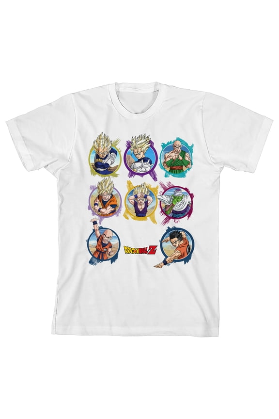 Dragon Ball Z Character Circles Crew Neck Short Sleeve Boy's White T-shirt-XS