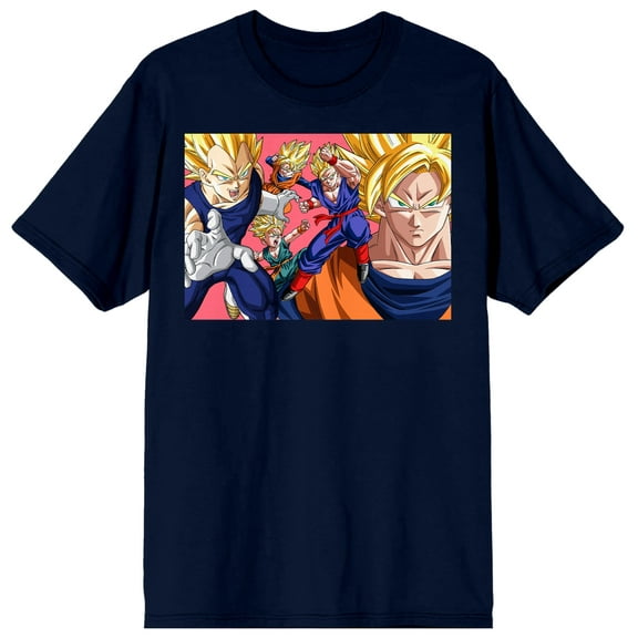 Dragon Ball Z Character Group Men's Anime Navy Blue Short Sleeve Graphic Tee-3XL