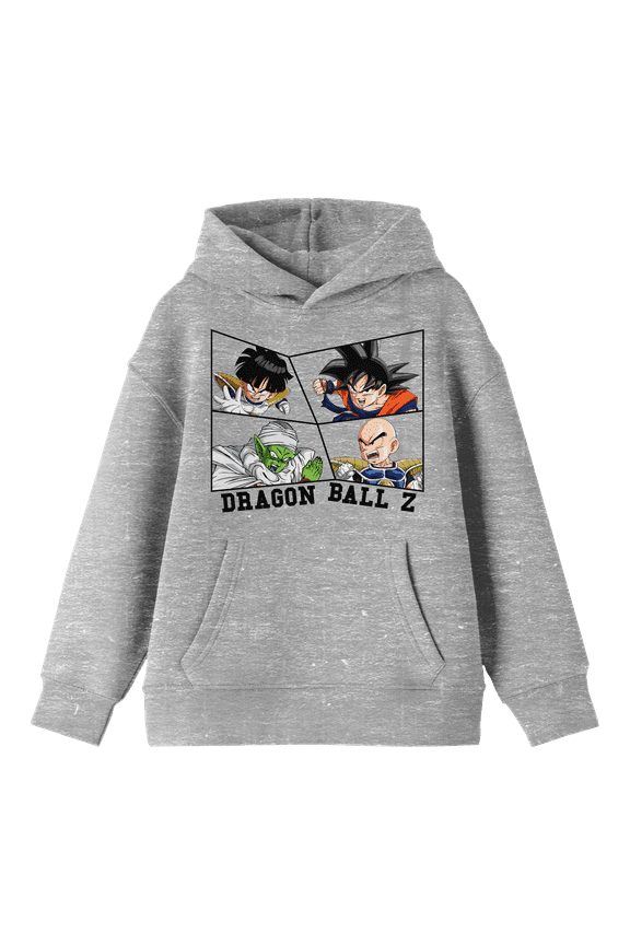 Dragon Ball Z Characters In Irregular Frames Long Sleeve Athletic Heather Boy's Hooded Sweatshirt-Medium