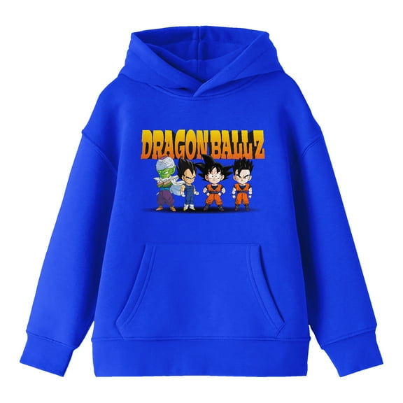 Dragon Ball Z Chibi Fighters Long Sleeve Royal Blue Youth Hooded Sweatshirt -Large
