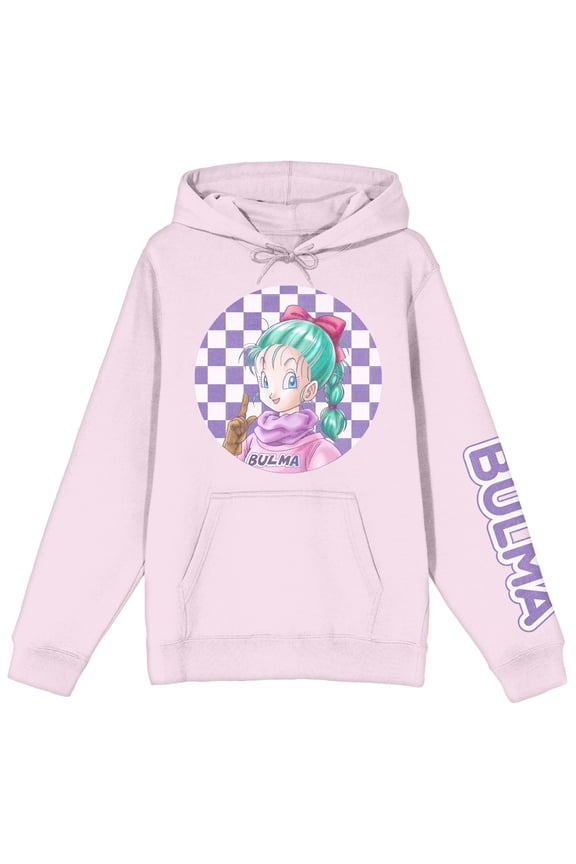 Dragon Ball Z Classic Bulma With Checkered Background Women's Pink Graphic Hoodie-Medium