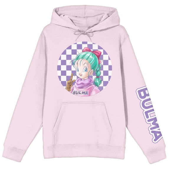 Dragon Ball Z Classic Bulma With Checkered Background Women's Pink Graphic Hoodie-Small