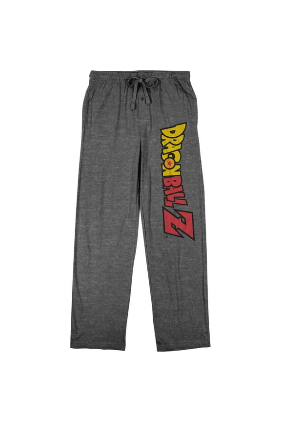 Dragon Ball Z Classic Text Logo Men's Graphite Heather Drawstring Sleep Pajama Pants -Large