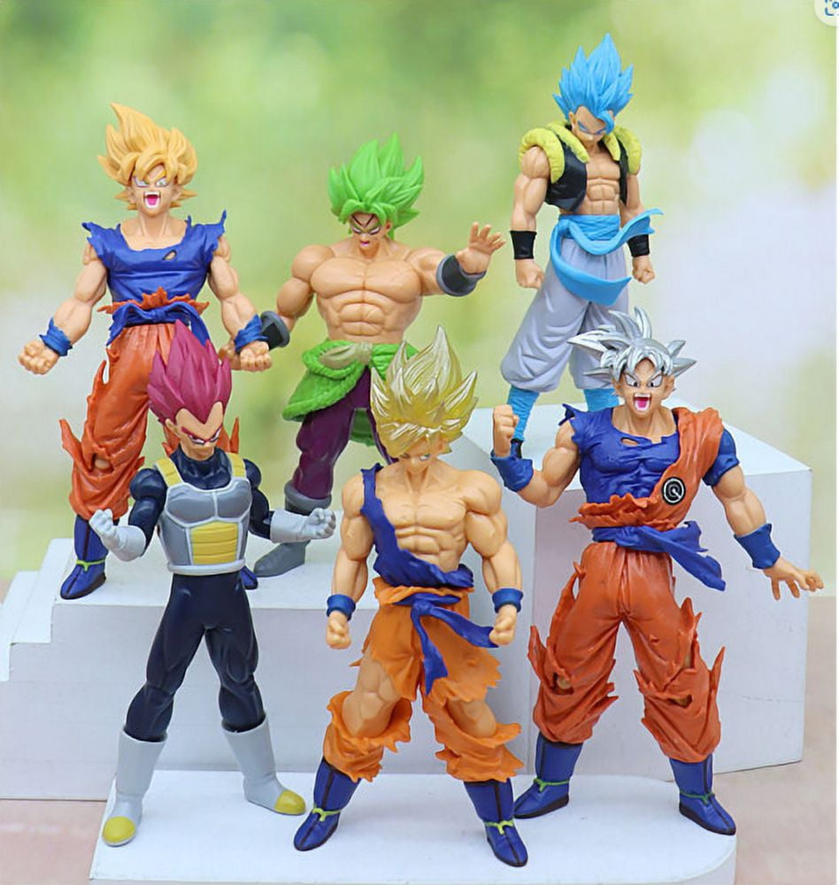 SeekFunning 6 pcs Dragon Ball Z Figures Set: Super Saiyan Goku Son Blue  Gokou Vegeta & Broly Action Figures 
