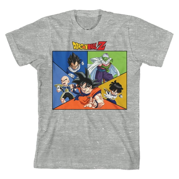 Dragon Ball Z Frieza Group With Colorful Background Boy's Heather Gray T-shirt-XS
