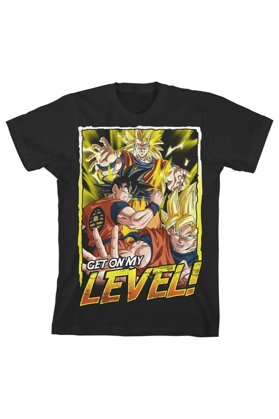 Dragon Ball Z Get On My Level Graphic Youth Boy's Black T-Shirt-Medium
