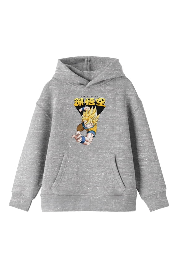 Dragon Ball Z Goku Attack With Bursting Name Long Sleeve Athletic Heather Youth Hooded Sweatshirt -XL