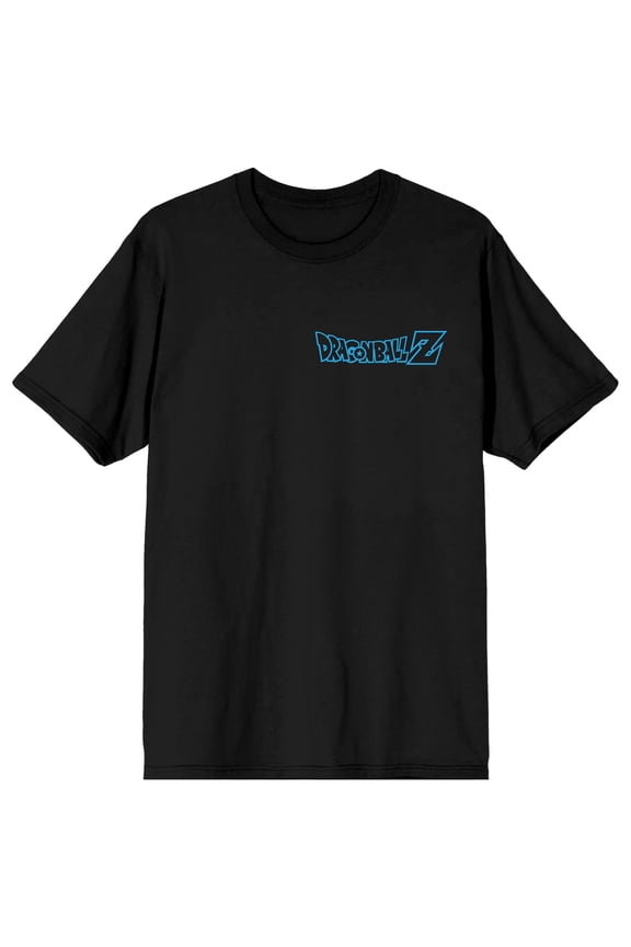 Dragon Ball Z Goku Blue And White Gradient Text Crew Neck Short Sleeve Men's Black T-shirt-3XL