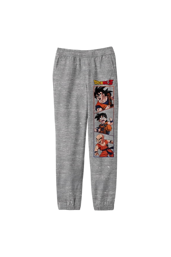 Dragon Ball Z Goku Gohan & Krillin Boy's Athletic Heather Jogger Pants-Large