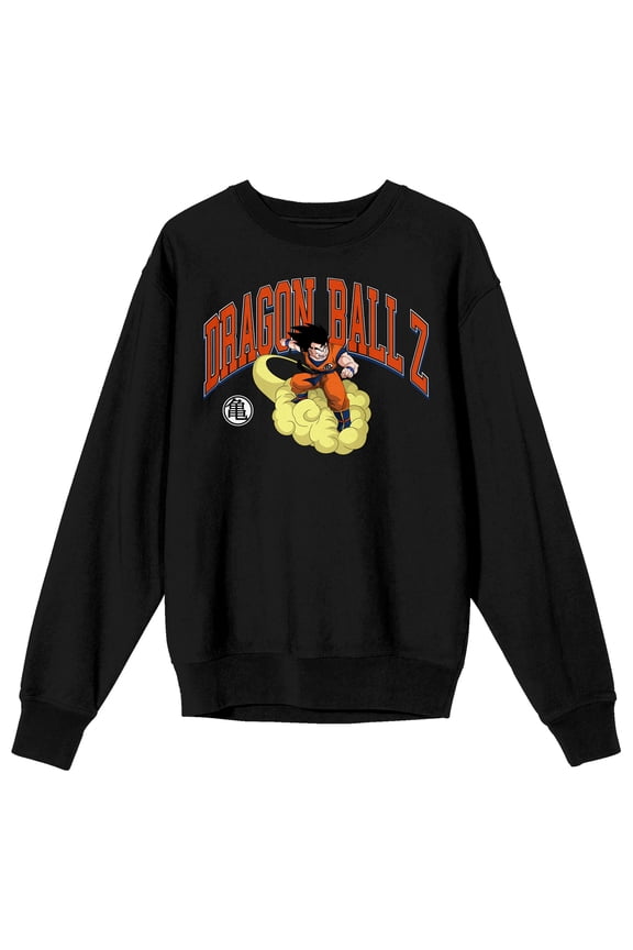 Dragon Ball Z Goku Riding Cloud Crew Neck Long Sleeve Adult Black Sweatshirt-Large