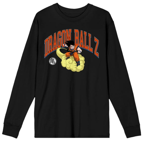 Dragon Ball Z Goku Riding Cloud Crew Neck Long Sleeve Mineral Wash Black Adult Tee-XL