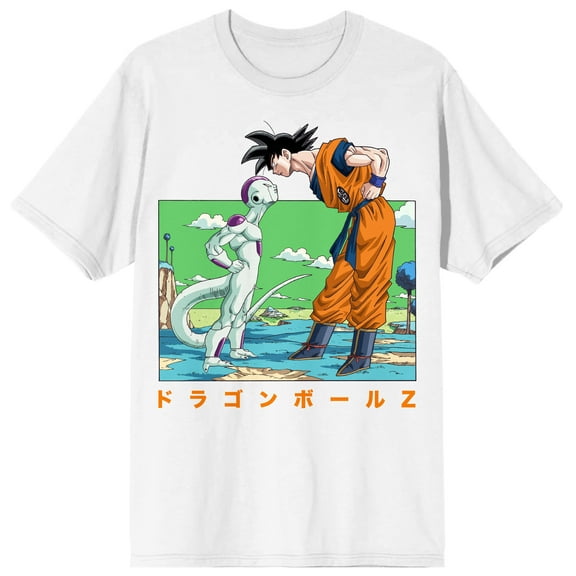 Dragon Ball Z Goku and Freiza Men's White Graphic Crew Neck Tee-XL