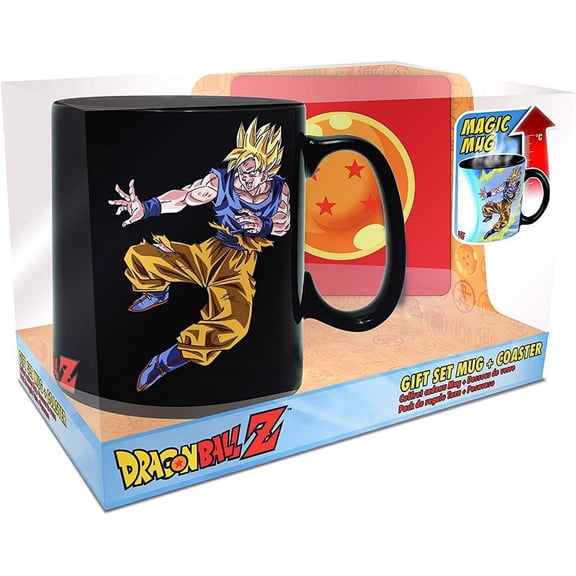 ABYSTYLE Dragon Ball Z Goku vs Buu Heat Change Mug 16 Fl Oz and Coaster Dragon Ball 4 Stars Anime Manga Drinkware Home Kitchen Merch Gift