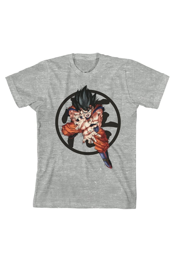 Dragon Ball Z Goku w/ Symbol Graphic Youth Boy's Athletic Heather T-Shirt-Medium