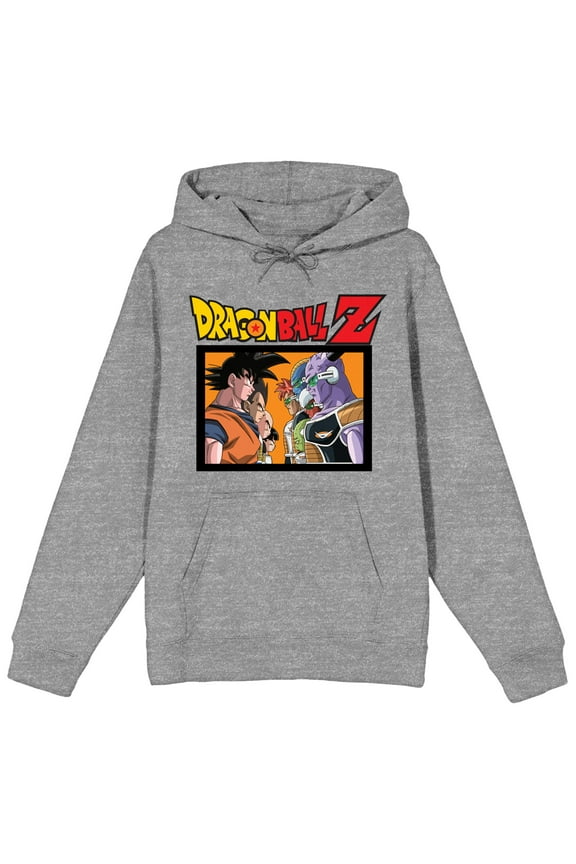 Dragon Ball Z Group Art Long Sleeve Gray Heather Adult Hooded Sweatshirt-3XL