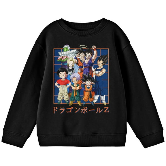 Dragon Ball Z Group Character Art Crew Neck Long Sleeve Youth Black Sweatshirt-Medium