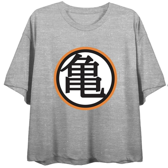 Dragon Ball Z Kame Symbol Crew Neck Short Sleeve Women's Gray Heather Crop Top-Medium