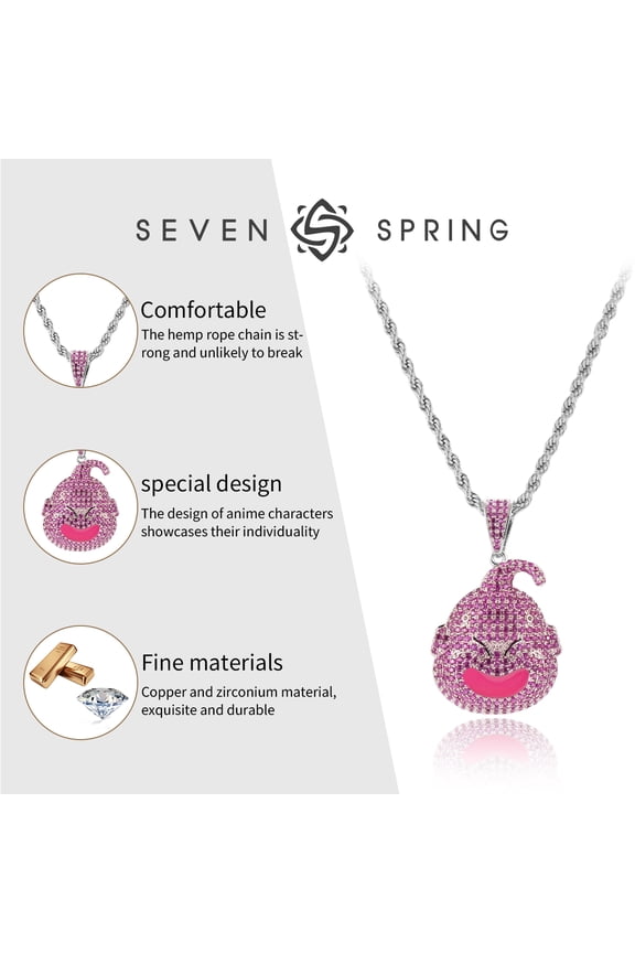 Dragon Ball Z Majin Buu Necklace, Copper Pendant with Pink Zirconia Stones, Anime Character Jewelry for Men and Women, Collectible Buu Figure Chain