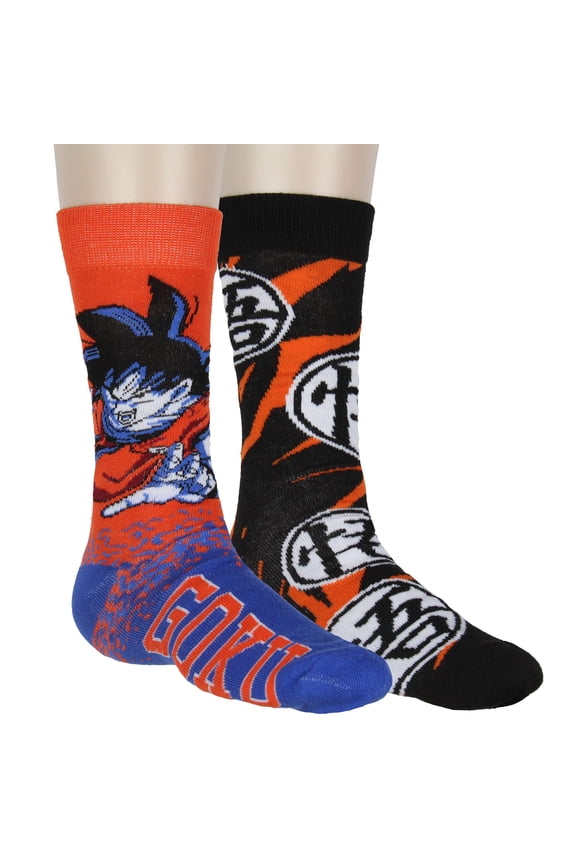 Dragon Ball Z Men's 2-Pack Goku King Kai Training Designs Adult Mid-Calf Crew Socks Shoe Sizes 8-12