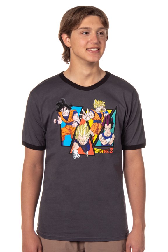 Dragon Ball Z Men's Character Triangle Design Adult Anime Ringer T-Shirt