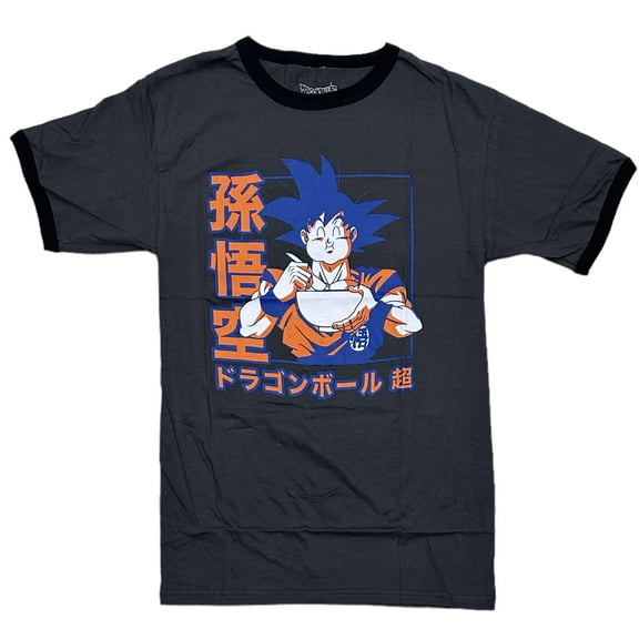Dragon Ball Z Men's Goku Eating Ramen Noodle Japanese Anime Tee T-Shirt (Small, Charcoal)