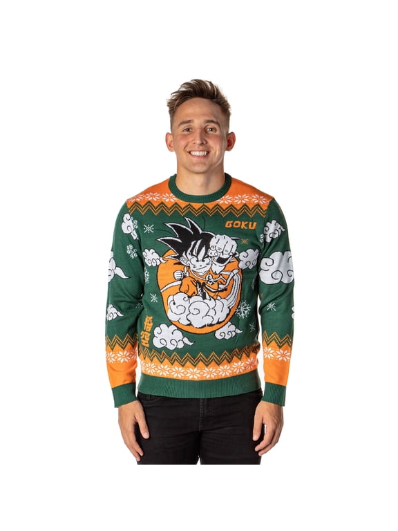 Dragon Ball Z Men's Kid Goku On Cloud Nimbus Ugly Christmas Sweater Knit Pullover