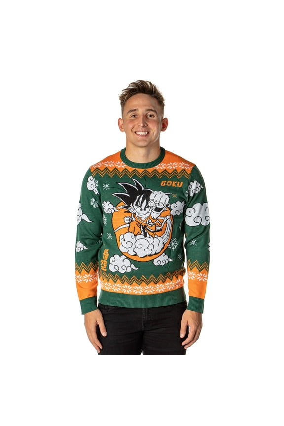 Dragon Ball Z Men's Kid Goku On Cloud Nimbus Ugly Christmas Sweater Pullover