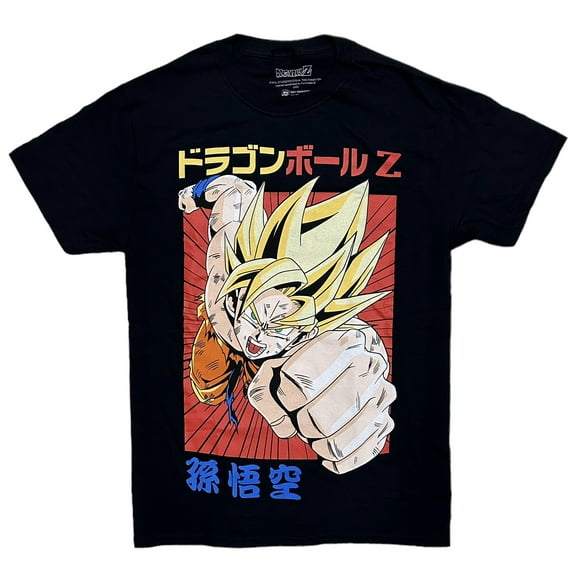 Dragon Ball Z Men's Super Sayian Goku Jumbo Print Japanese Anime Tee T-Shirt (Medium, Black)