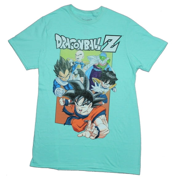 Dragon Ball Z Mens T-Shirt - Attacking Group Lead By Goku Under Logo (2X-Large)