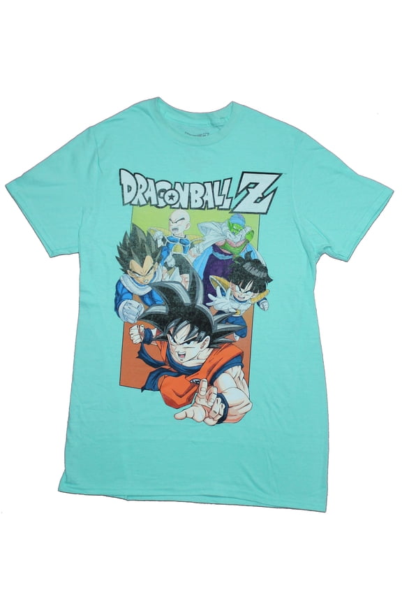 Dragon Ball Z Mens T-Shirt - Attacking Group Lead By Goku Under Logo (2X-Large)