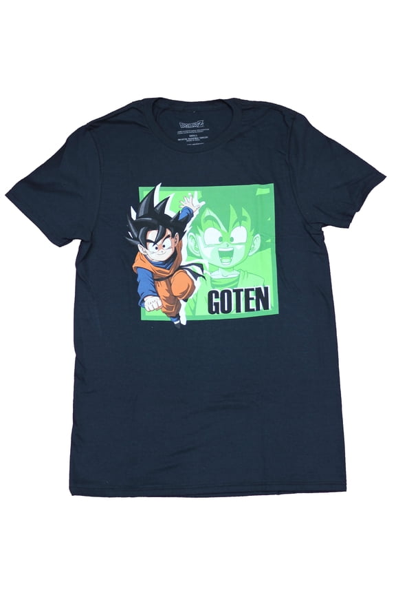 Dragon Ball Z Mens T-Shirt - Goten Attacking Over Green Face Box (X-Large)