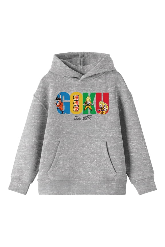 Dragon Ball Z Multiple Goku Youth Heather Gray Hoodie-L