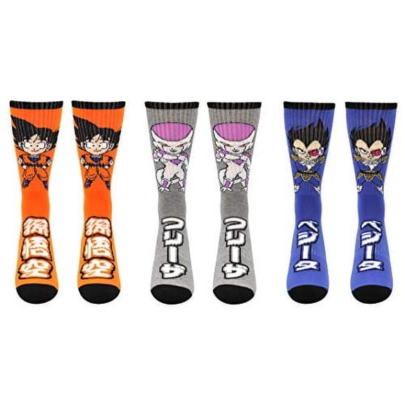 Dragon Ball Z Socks (3 Pair) - (1 Size) Goku, Frieza, Vegeta, Cell Crew Socks DBZ Merchandise Women & Men's (Goku Frieza Vegeta)