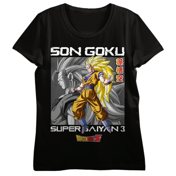 Dragon Ball Z Son Goku Super Saiyan 3 Women's Black Crew Neck Short Sleeve T-shirt-Medium