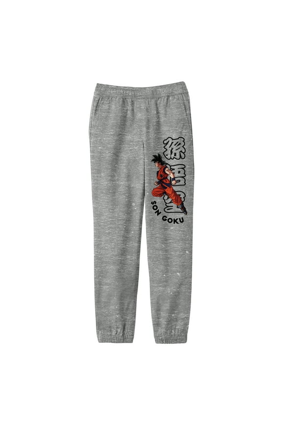 Dragon Ball Z Son Goku With Kanji Name and English Text Youth Athletic Heather Gray Graphic Jogger Pants-Large