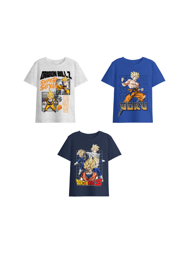 Dragon Ball Z Super Saiyan Character Art Boy's 3-Pack Crew Neck Short Sleeve T-shirt Set-6