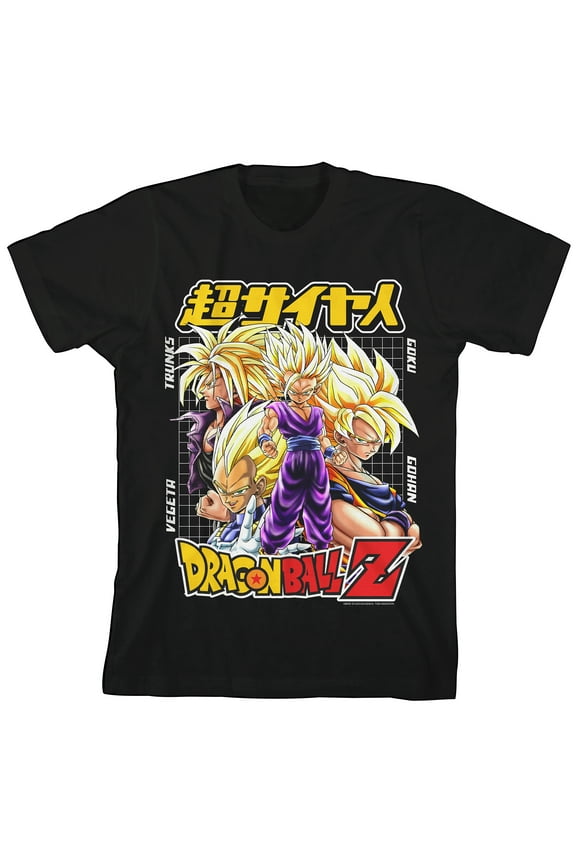 Dragon Ball Z Super Saiyan Character Group Boy's Black Crew Neck Short Sleeve T-shirt-Large