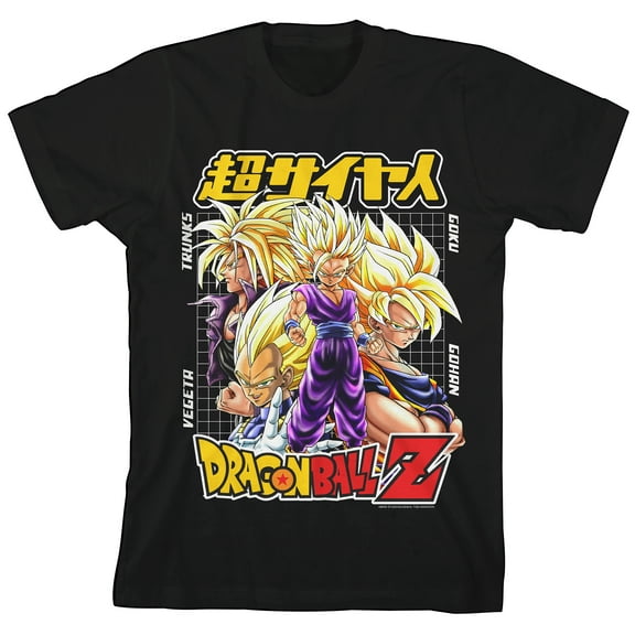 Dragon Ball Z Super Saiyan Character Group Boy's Black Crew Neck Short Sleeve T-shirt-XL