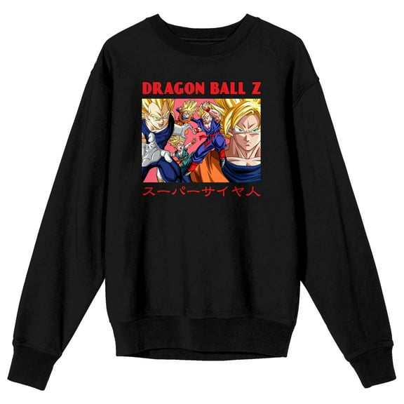 Dragon Ball Z Super Saiyan Characters Adult Black Crew Neck Long Sleeve Sweatshirt-Large