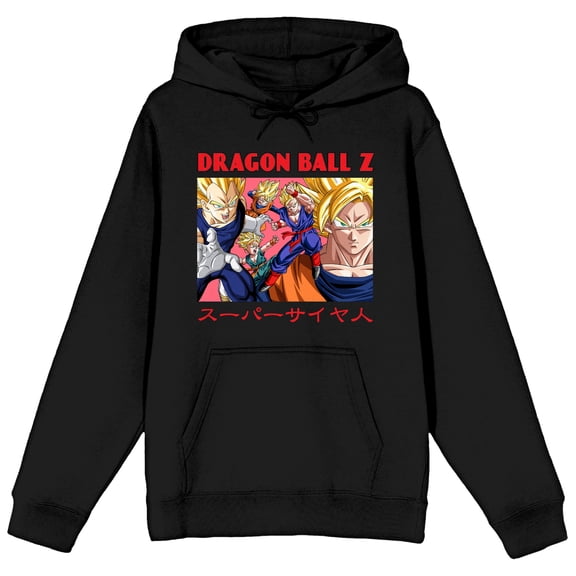 Dragon Ball Z Super Saiyan Characters Adult Black Long Sleeve Hooded Sweatshirt - 3XL