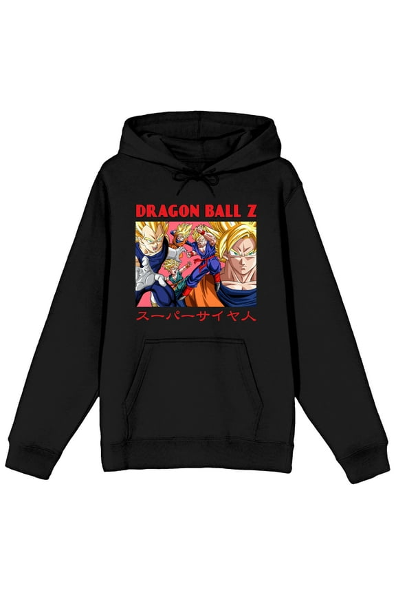 Dragon Ball Z Super Saiyan Characters Adult Black Long Sleeve Hooded Sweatshirt - 5XL