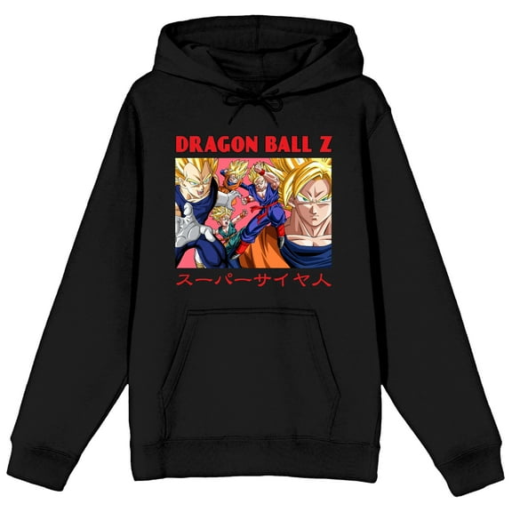 Dragon Ball Z Super Saiyan Characters Adult Black Long Sleeve Hooded Sweatshirt - Medium