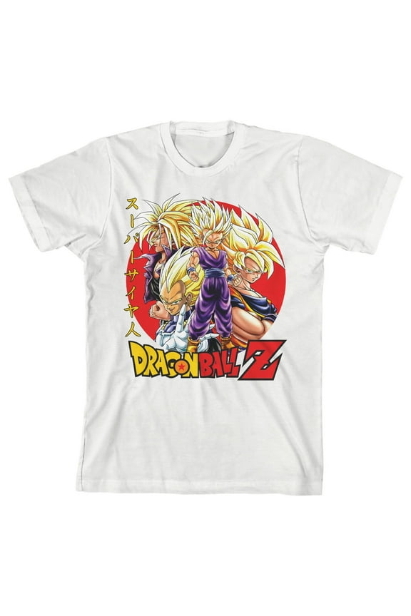 Dragon Ball Z Super Saiyan Characters Layout w/ Logo Youth Boy's White T-shirt-Small