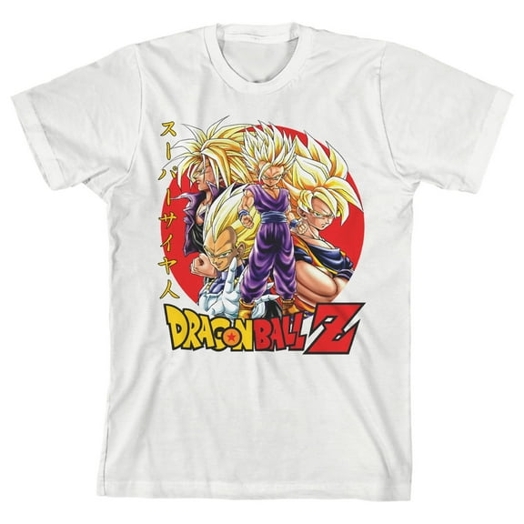 Dragon Ball Z Super Saiyan Characters Layout w/ Logo Youth Boy's White T-shirt-XS