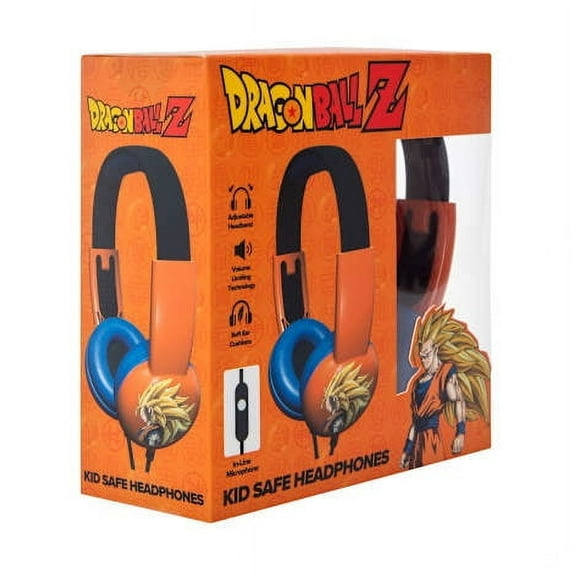 Dragon Ball Z Super Saiyan Goku Kid Safe Headphones with In-Line Microphone
