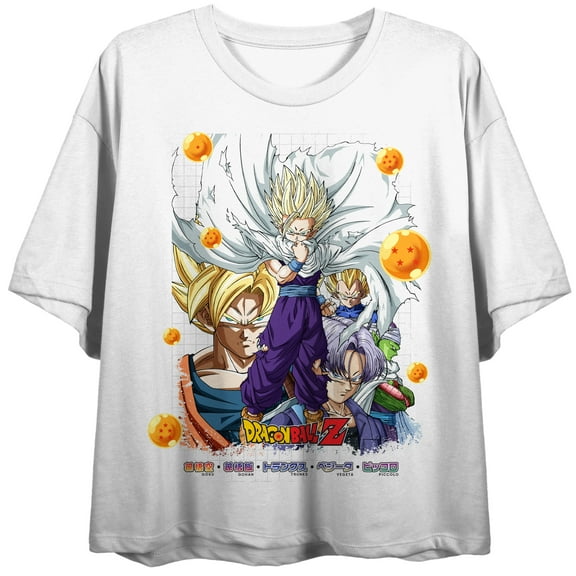 Dragon Ball Z Super Saiyans with Future Trunks and Piccolo Women's White Crew Neck Short Sleeve Tee-Medium