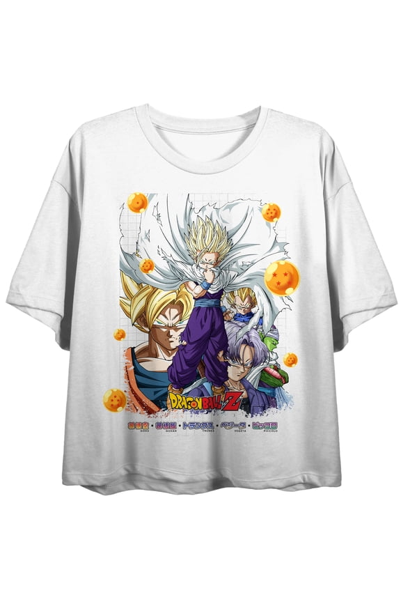 Dragon Ball Z Super Saiyans with Future Trunks and Piccolo Women's White Crew Neck Short Sleeve Tee-Medium