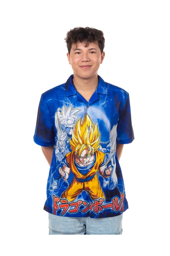 Dragon Ball Z T-Shirt Men's Power Up Goku Button Up Short Sleeve Top