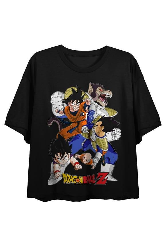 Dragon Ball Z Vegeta Ape Transformation Group Shot Women's Black Crew Neck Short Sleeve Crop Top - Small
